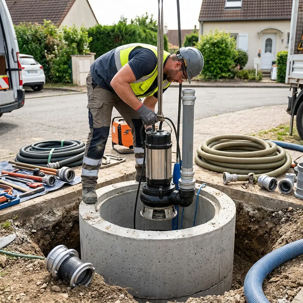 Installation pompe de relevage Bruyères-le-Châtel (91680)